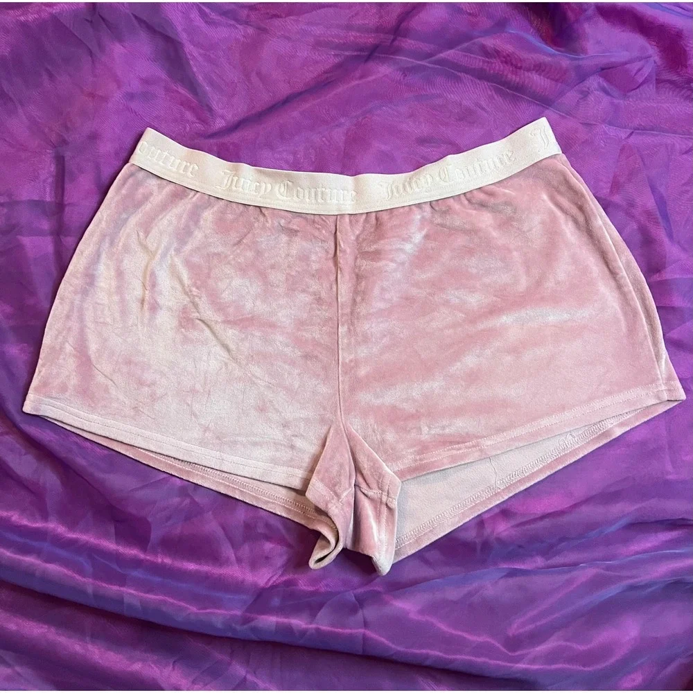 Juicy Couture Pink Velour Sleep Shorts Rhinestone Logo Pajama Bottoms Womens L